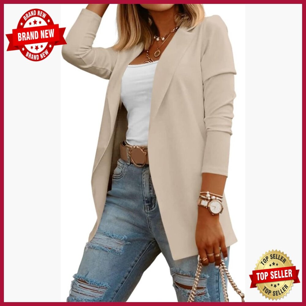 Long Sleeve Knit Blazer Stretchy Open Front Work Office Casual